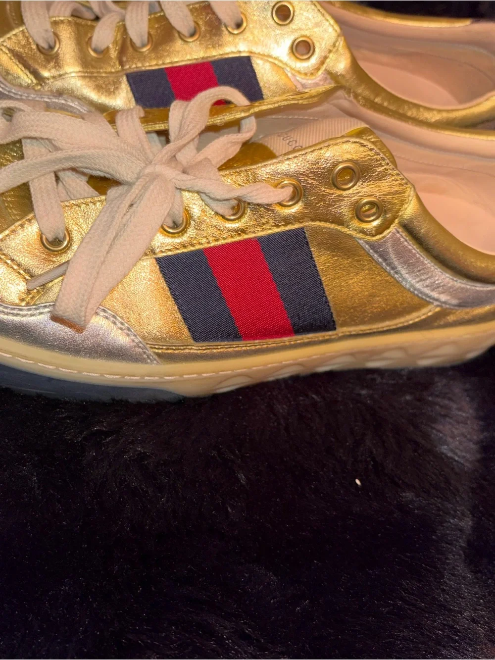 Gucci Ace Metallic Gold Web Stripe Sneakers Men’s 10.5 Authentic w/ Box